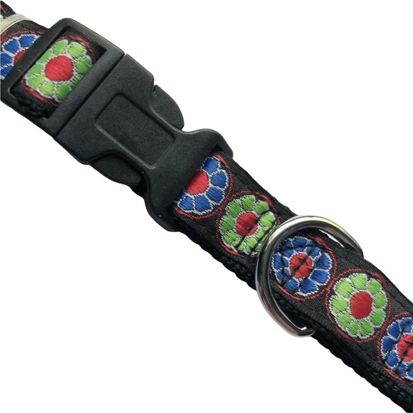 Dog Collar Flower Power M/L Black Buckle - Picture 4 of 9